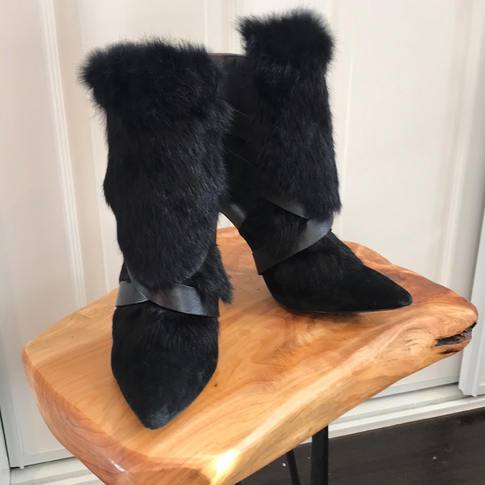 Charles Jourdan FUR STRAPPY BOOTIES gorgeous sexy